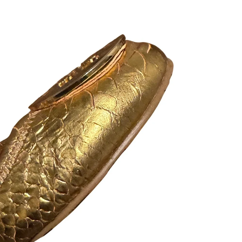 Tory Burch Reva Gold Metallic Fish Scales Ballet Flats Soft Leather Medallion 9M